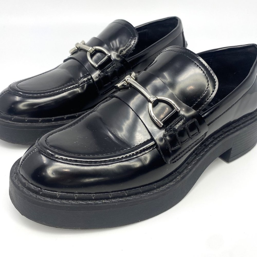 Zara Women's Horse-bit Patent Loafer /Black Chunky Sole & Heel / 6 US / Y2K